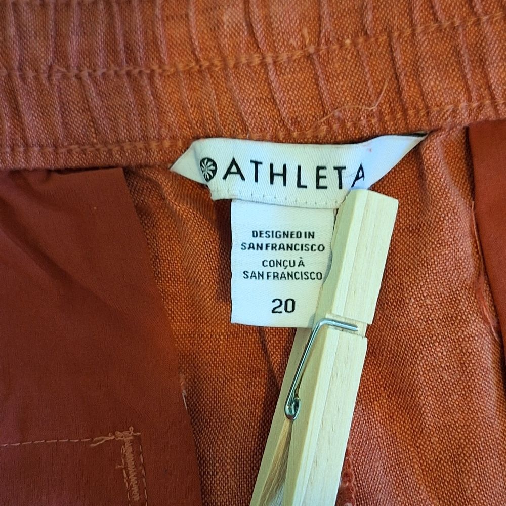 ATHLETA SIZE 20 RETREAT 100% LINEN WIDE LEG PULL-ON PANTS TIE WAIST ZIP POCKETS - Picture 10 of 13